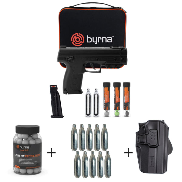 Nakestores LE Bundle Black | Includes Byrna LE Universal Kit + (95) Byrna Kinetic Projectiles + (10) Byrna 12grams CO2 + Byrna Level 2 Holster