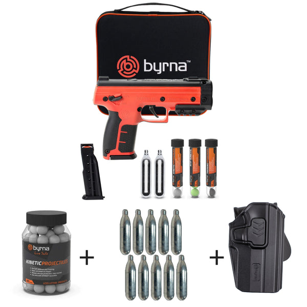 Nakestores LE Bundle Orange - Includes Byrna LE Universal Kit + (95) Byrna Byrna Kinetic Projectiles + (10) Byrna 12grams CO2 + Byrna Level 2 Holster