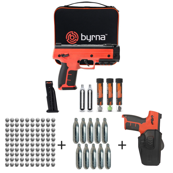 Nakestores LE Bundle Orange - Includes Byrna LE Universal Kit + (100) Kinetic Projectiles + (10) 12grams CO2 +  Level 2 Holster