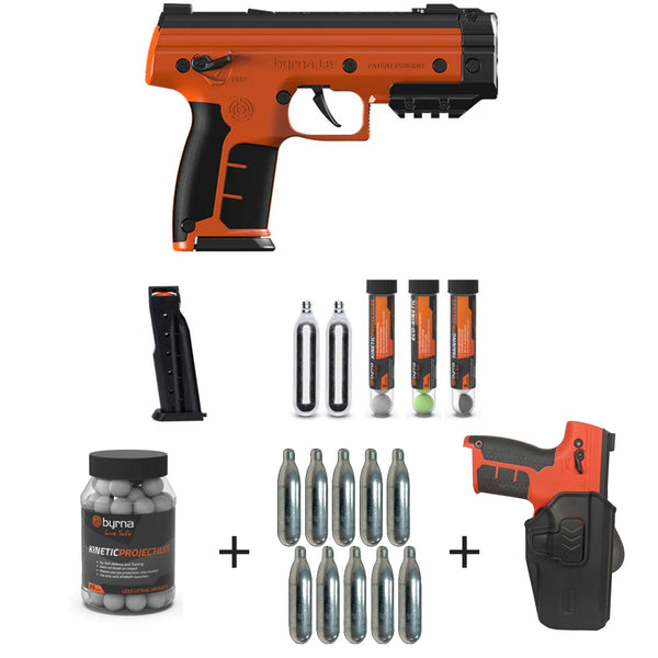 Nakestores LE Bundle Orange - Includes Byrna LE Universal Kit + 95 count Byrna Kinetic Projectiles + (10) 12grams CO2 +  Level 2 Holster