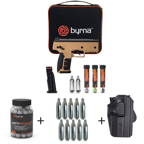 Nakestores SD Bundle Tan | Includes Byrna SD Universal Kit + 95 Count Byrna Kinetic Projectiles + 10-count Byrna 8grams CO2