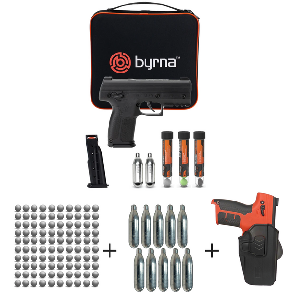 Nakestores SD Bundle Black | Includes Byrna SD Universal Kit + 100 Count Kinetic Projectiles + 10-count 8grams CO2 + SD Level 2 Holster