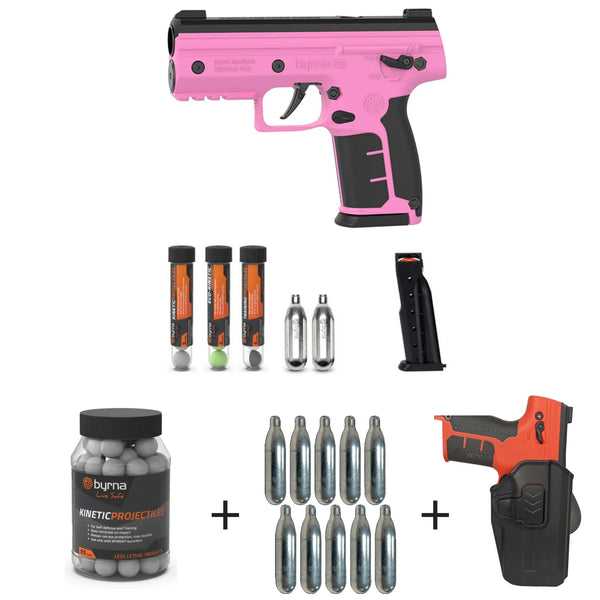 Nakestores SD Bundle PINK | Includes Byrna SD Universal Kit + 95 Count Byrna Kinetic Projectiles + 10-count 8grams CO2 + SD Level 2 Holster