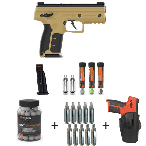 Nakestores SD Bundle Tan | Includes Byrna SD Universal Kit + 95 Count Byrna Kinetic Projectiles + 10-count 8grams CO2 + SD Level 2 Holster