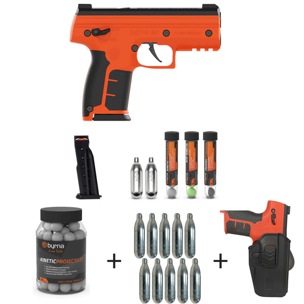 Nakestores SD Bundle Orange | Includes Byrna SD Universal Kit + 95 Count Byrna Kinetic Projectiles + 10-count 8grams CO2 + SD Level 2 Holster