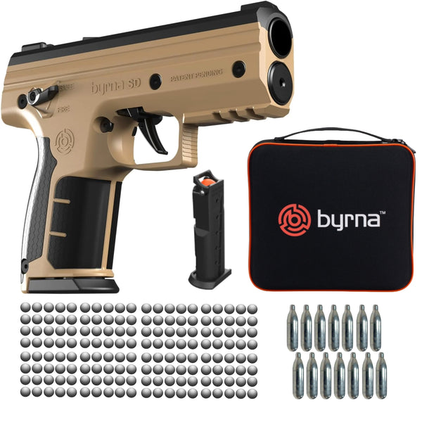 Nakestores SD Bundle Tan - Includes Byrna SD Universal Kit + (100) Kinetic Projectiles + (10) 8grams CO2
