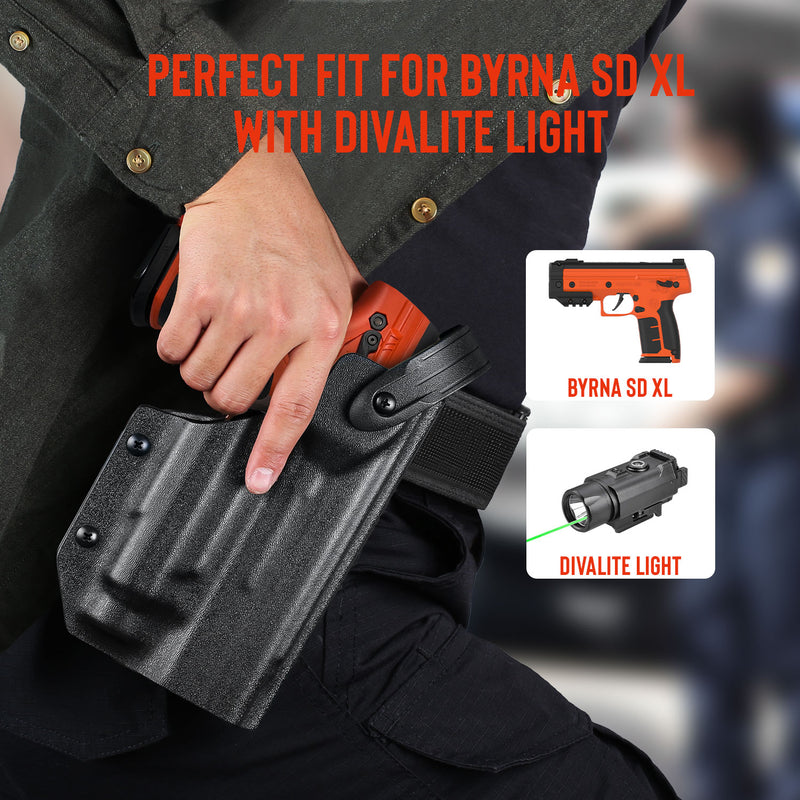 Level 3 RH Custom Holster For Byrna LE or SDXL Launcher compatible with Divalite laser light combo