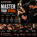 Promotional graphic for Nakestore Byrna private 1-on-1 training, showing a male instructor guiding a female participant in a handgun self-defense stance inside a training facility. The graphic includes text overlays detailing training modules such as hands-on training, live range practice, and self-defense skills, with a row of small demonstration photos along the bottom.