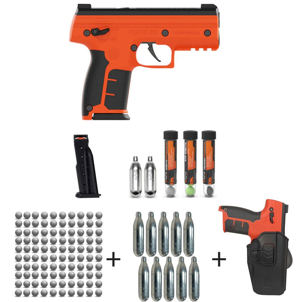 Nakestores SD Bundle Orange | Includes Byrna SD Universal Kit + 100 Count Kinetic Projectiles + 10-count 8grams CO2 + SD Level 2 Holster