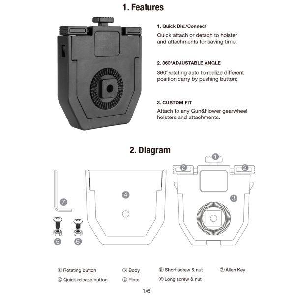 Snap to Click Quick Install Mount Rotating Duty Belt and Molle Adapter