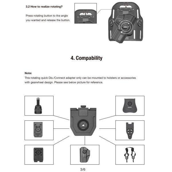 Snap to Click Quick Install Mount Rotating Duty Belt and Molle Adapter