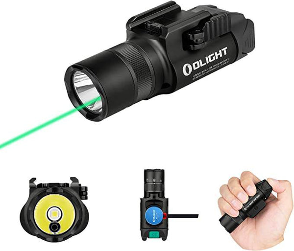OLIGHT Baldr Pro R 1350 Lumens Magnetic USB Rechargeable Tactical Flashlight with Green Beam and White LED Combo, Rail Mount Weapon light Compatible with 1913 or GL Rail, Built-in Battery